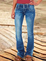 Amsoin Button Bell Bottom Jeans with Pockets