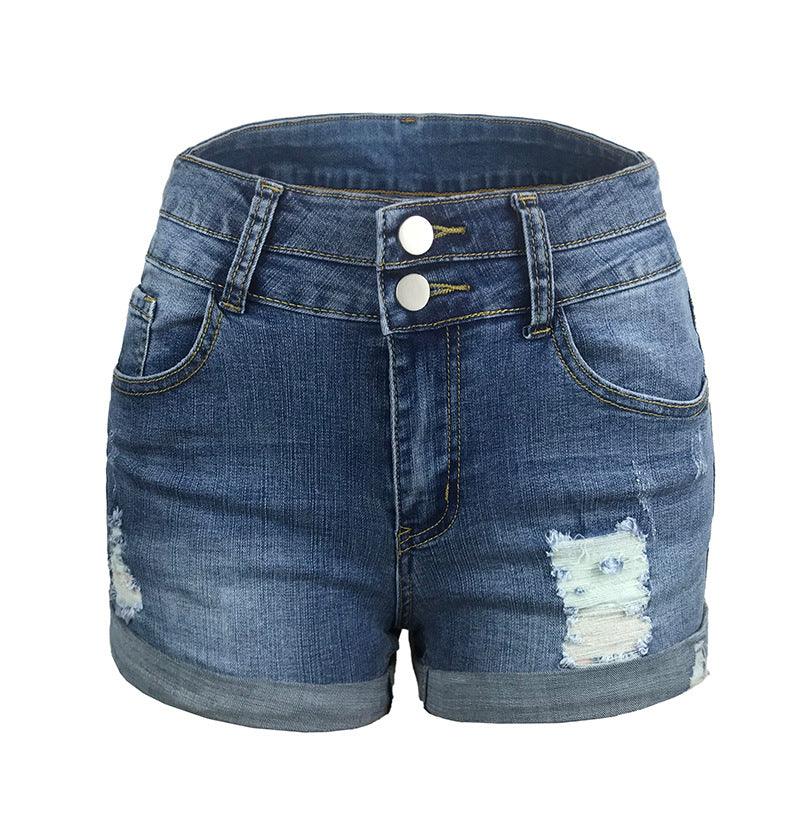 Amsoin Ripped Stretch High Waist Denim Shorts