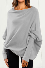 Solid Batwing Sleeves Slouchy Knit Sweater