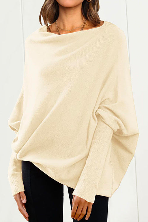 Solid Batwing Sleeves Slouchy Knit Sweater