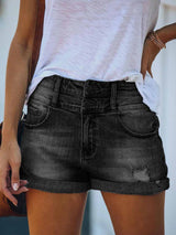 Amsoin Ripped Stretch High Waist Denim Shorts