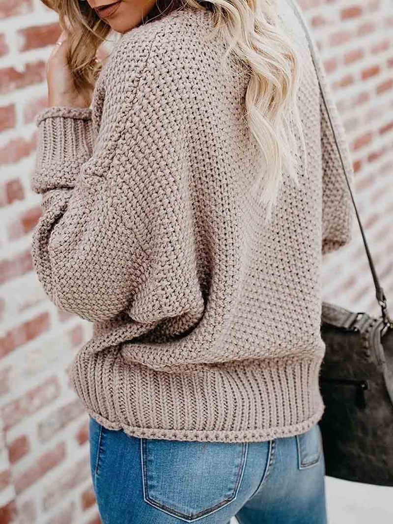 Amsoin Loose Knit V-neck Sweater