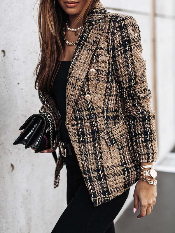 Amsoin Casual Plaid Long Sleeve Blazer