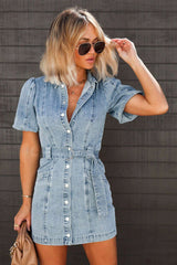 Amsoin Button Down Denim Mini Dress