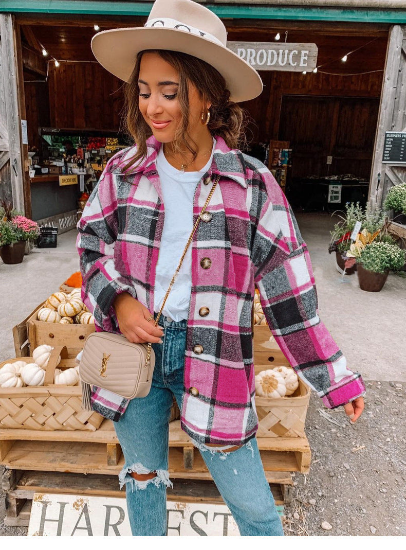 Amsoin Street Fashion Style Plaid Coat