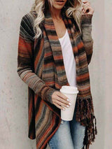 Amsoin Striped Shawl Sweater