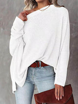 Amsoin Solid Color Knitted Bat Long Sleeve Sweater