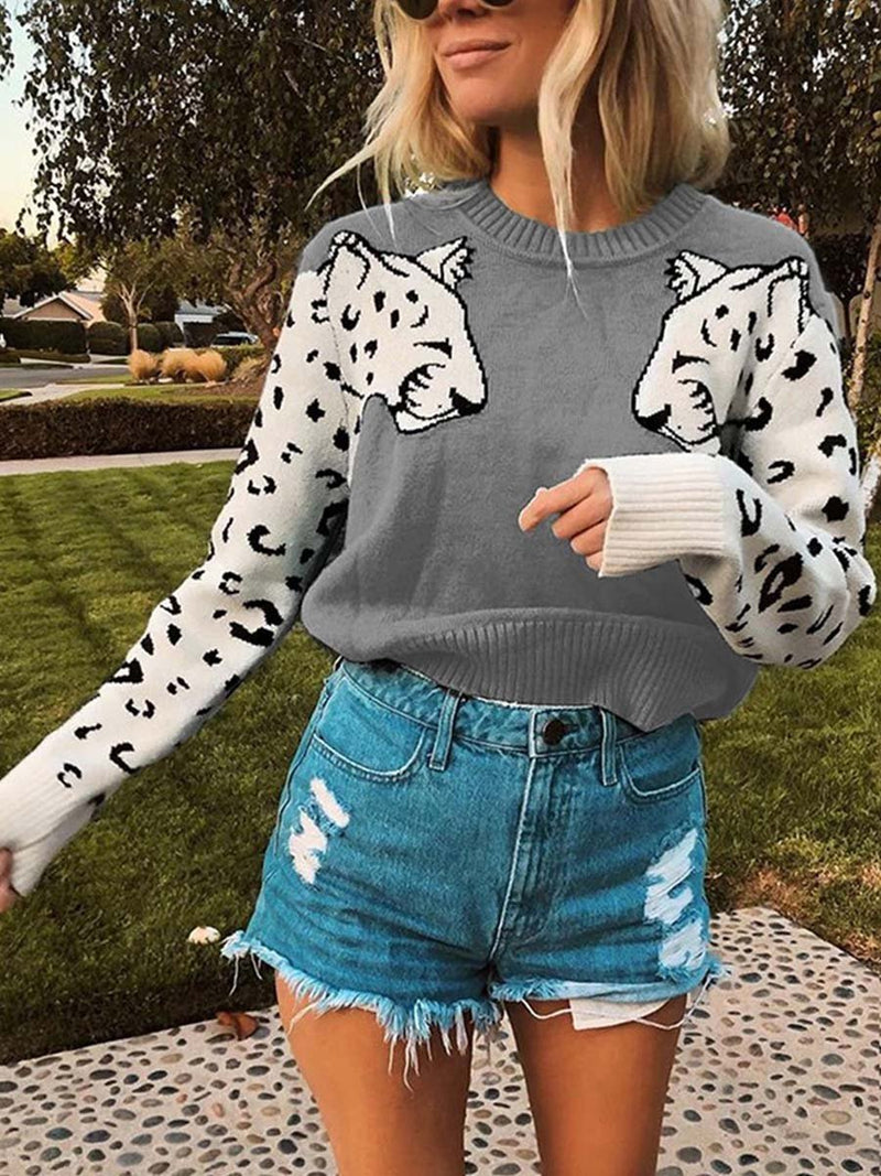 Amsoin Snow Leopard Knit Sweater