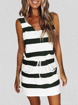 Amsoin Striped Drawstring Vest Dress