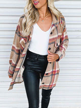 Amsoin Plaid Patchwork Turndown Collar Tops