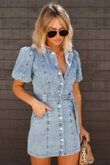 Amsoin Button Down Denim Mini Dress