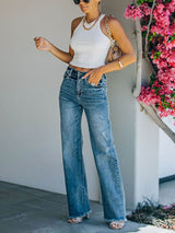 Amsoin High Waisted Straight Loose Washed Jeans