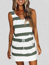 Amsoin Striped Drawstring Vest Dress