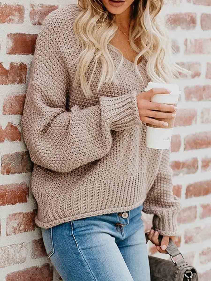 Amsoin Loose Knit V-neck Sweater