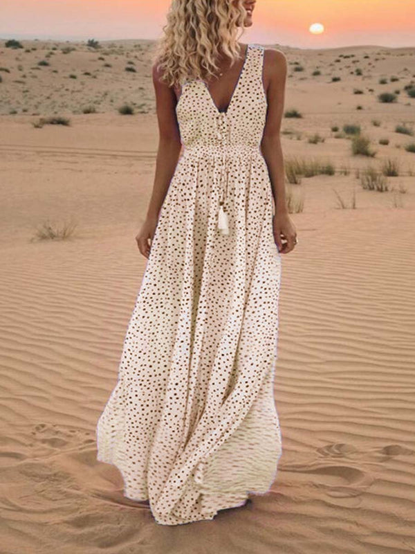 Amsoin Dot Printed Floor Length Dress