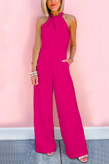 7 Colors Sleeveless Halter Waisted Wide Leg Jumpsuit