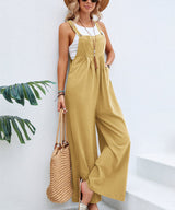 Amsoin Solid Pocket Wide Leg Casual Jumpsuit