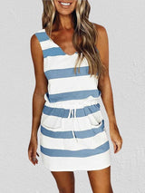 Amsoin Striped Drawstring Vest Dress