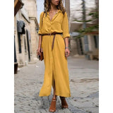 Amsoin Long Sleeve Slit Dress (Free Belt)