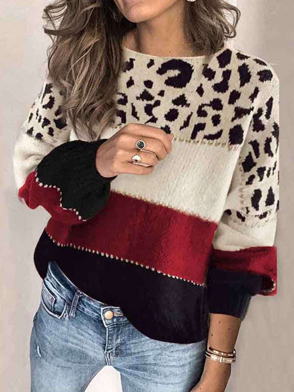 Amsoin Leopard Printed Striped Sweater