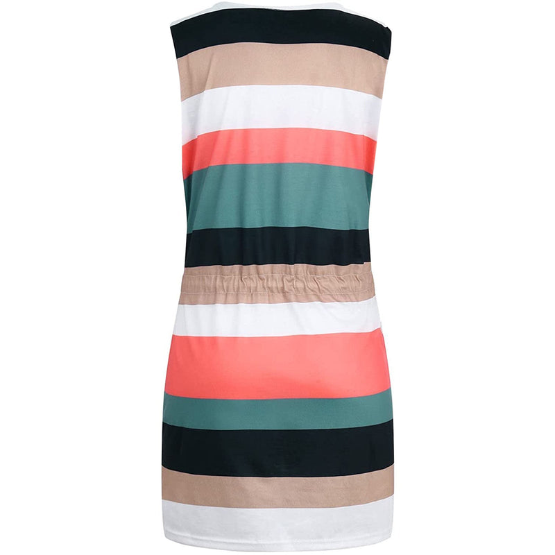 Amsoin Striped Drawstring Vest Dress