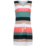 Amsoin Striped Drawstring Vest Dress