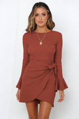 Amsoin Ruffled Long Sleeve Slim Fit Mini Dress