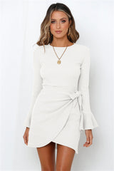 Amsoin Ruffled Long Sleeve Slim Fit Mini Dress