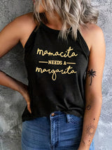 Tank Tops - Slogan Graphic Round Neck Tank Top - MsDressly