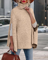 Amsoin Turtleneck Fashion Cape Loose Sweater