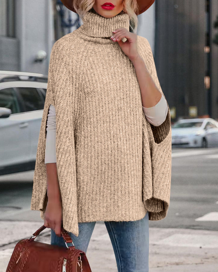 Amsoin Turtleneck Fashion Cape Loose Sweater