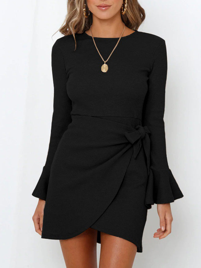 Amsoin Ruffled Long Sleeve Slim Fit Mini Dress