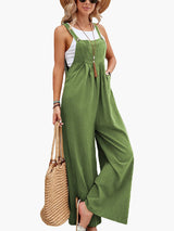 Amsoin Solid Pocket Wide Leg Casual Jumpsuit