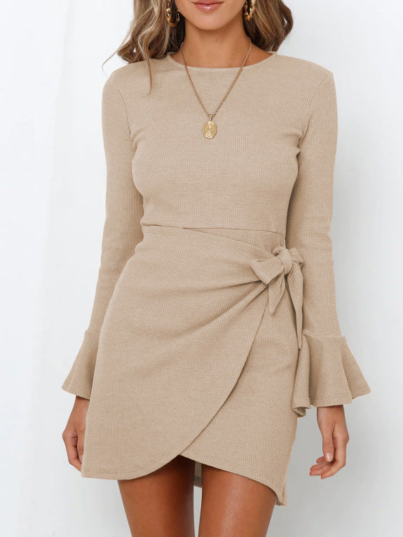 Amsoin Ruffled Long Sleeve Slim Fit Mini Dress