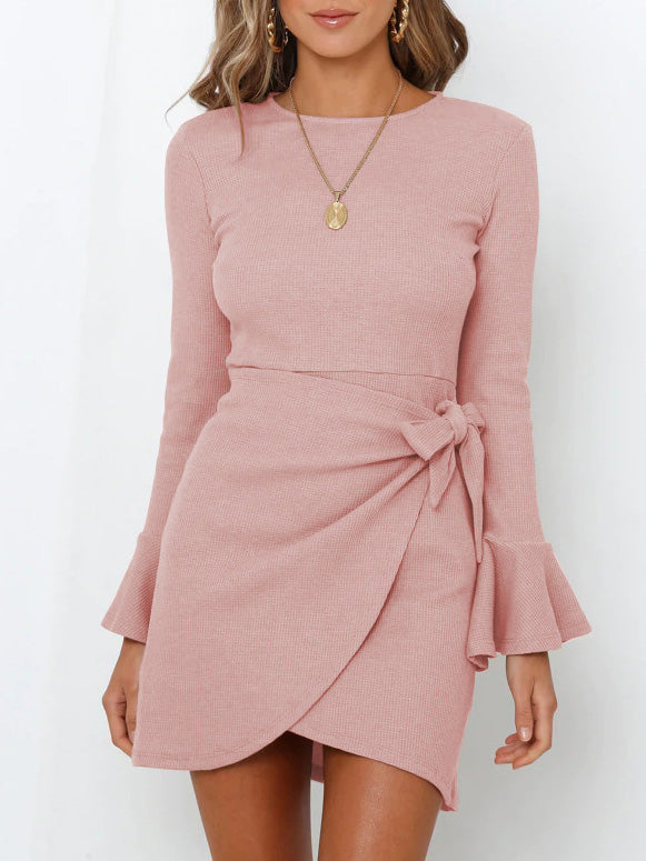 Amsoin Ruffled Long Sleeve Slim Fit Mini Dress