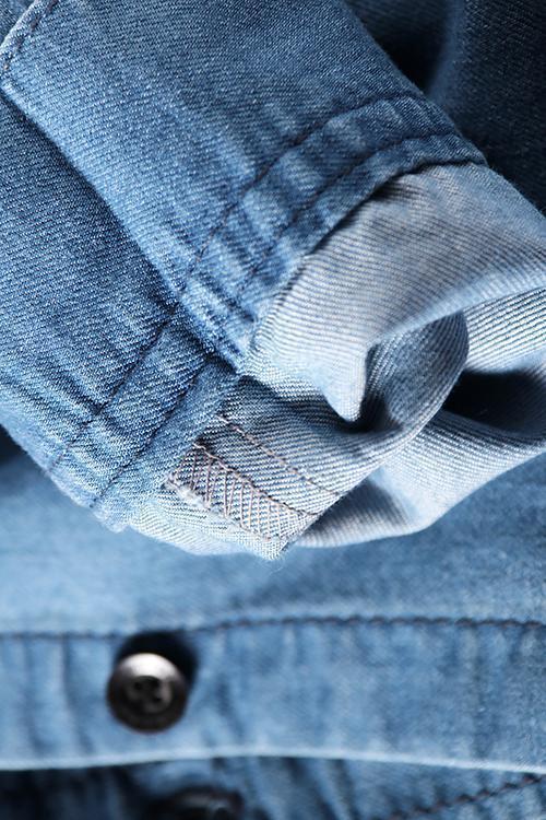 Amsoin Turndown Collar Pocket Denim Shirt