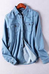 Amsoin Turndown Collar Pocket Denim Shirt