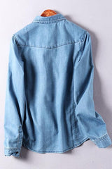 Amsoin Turndown Collar Pocket Denim Shirt