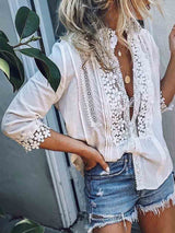 Amsoin Sexy Lace Casual Shirt