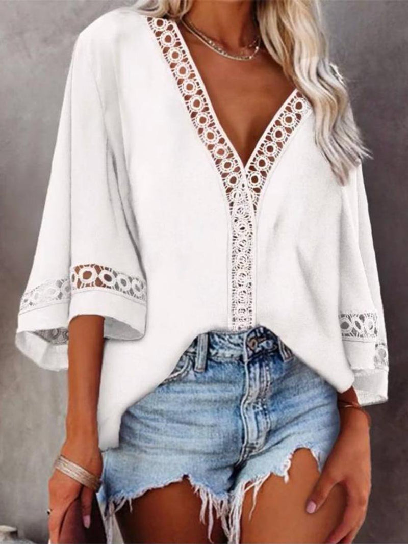 Amsoin  Lace V-neck Shirt