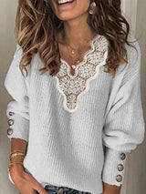 Amsoin Lace Collar Sweater