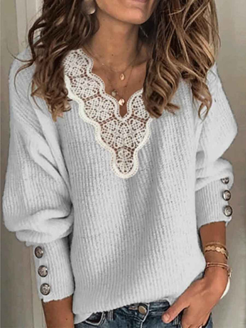 Amsoin Lace Collar Sweater