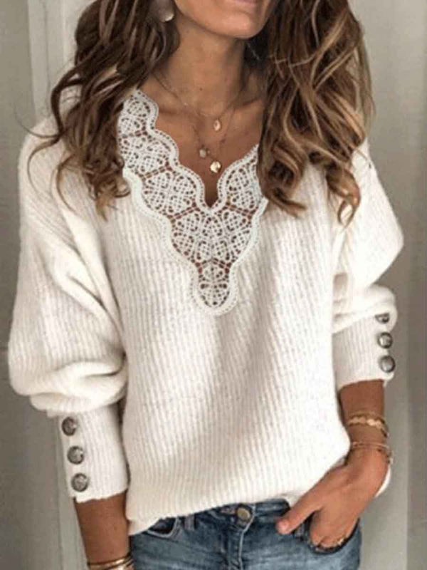 Amsoin Lace Collar Sweater