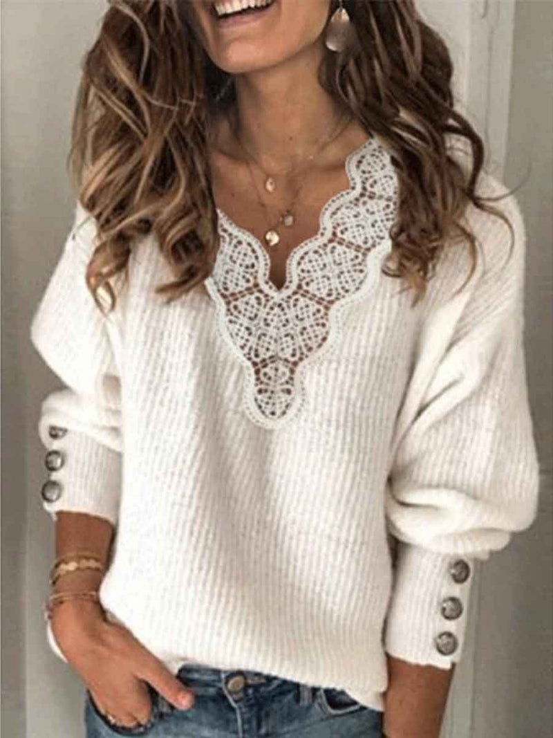 Amsoin Lace Collar Sweater