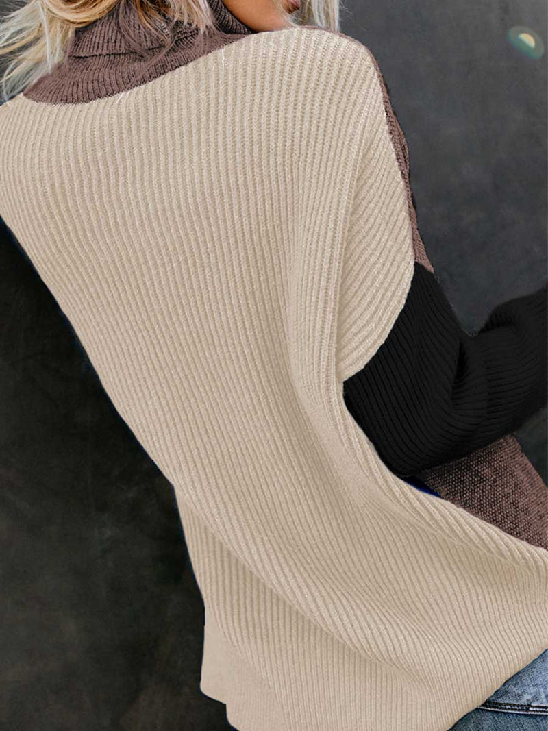 Amsoin Stitching Turtleneck Sweater