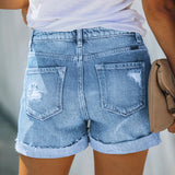 Amsoin High Rise Cuffed Denim Shorts