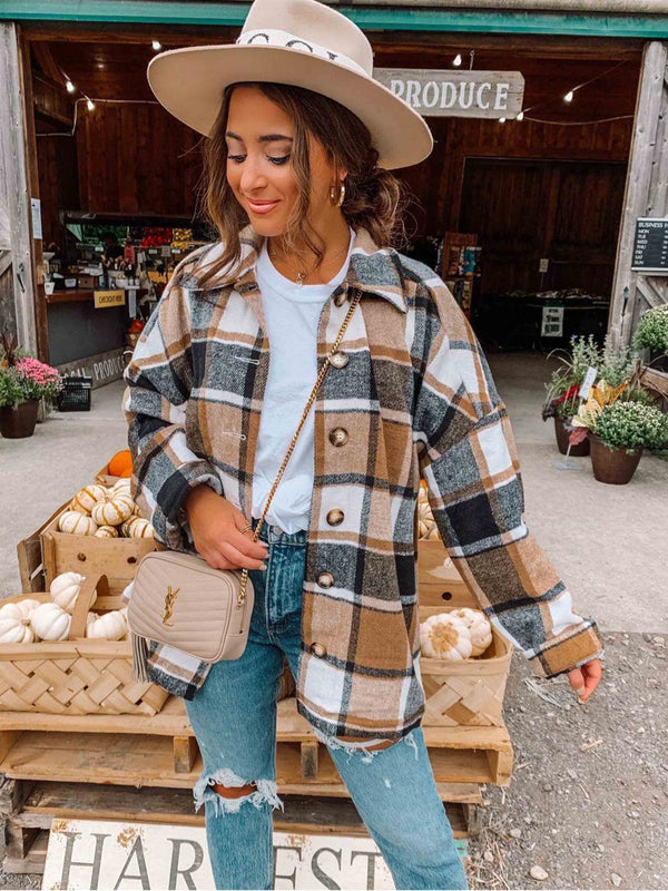 Amsoin Street Fashion Style Plaid Coat