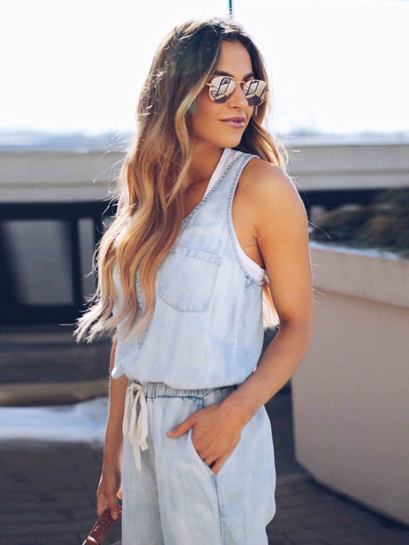 Amsoin Casual Vest Denim Jumpsuit