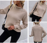 Amsoin Solid Color Turtleneck Zipper Sweater