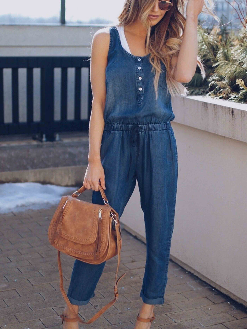 Amsoin Casual Vest Denim Jumpsuit